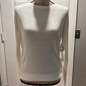 Theory white cotton/silk blend perforated long sleeve crew neck shirt. Size P
